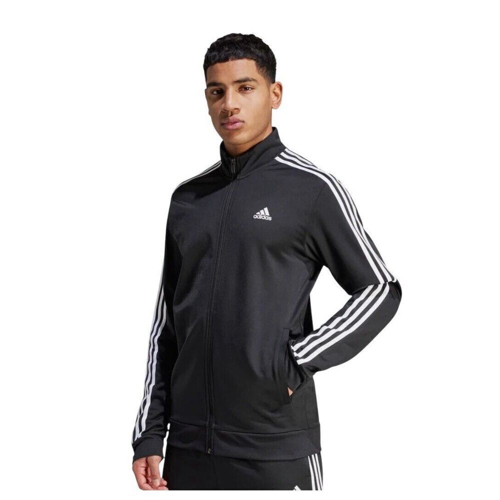 Adidas Essentials Warm-Up 3-Stripes Track Jacket Size 3XL Tall Black White